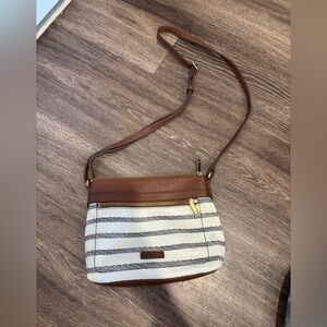 Fossil Brown and Cream Striped Crossbody Bag